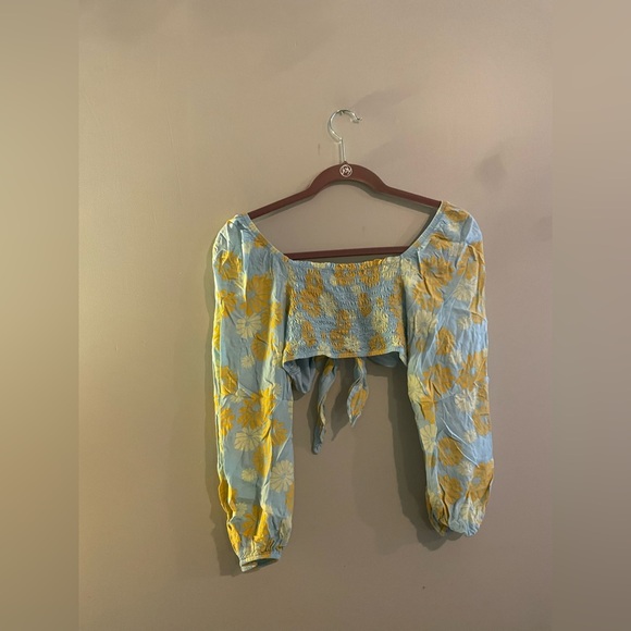 Live To Be Spoiled Green & Blue Floral Cropped Long Sleeve Blouse - Picture 5 of 5